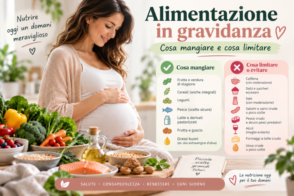 Alimentazione in gravidanza con alimenti consigliati e cibi da limitare o evitare durante i nove mesi