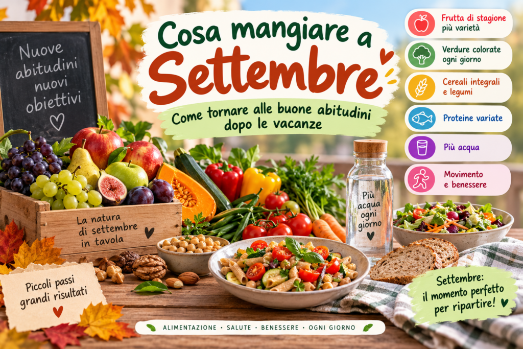 Cosa mangiare a settembre con frutta, verdura, cereali, legumi e alimenti di stagione per tornare alle buone abitudini dopo le vacanze