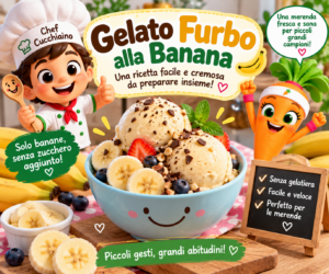 Gelato Furbo alla Banana per bambini decorato con frutta fresca