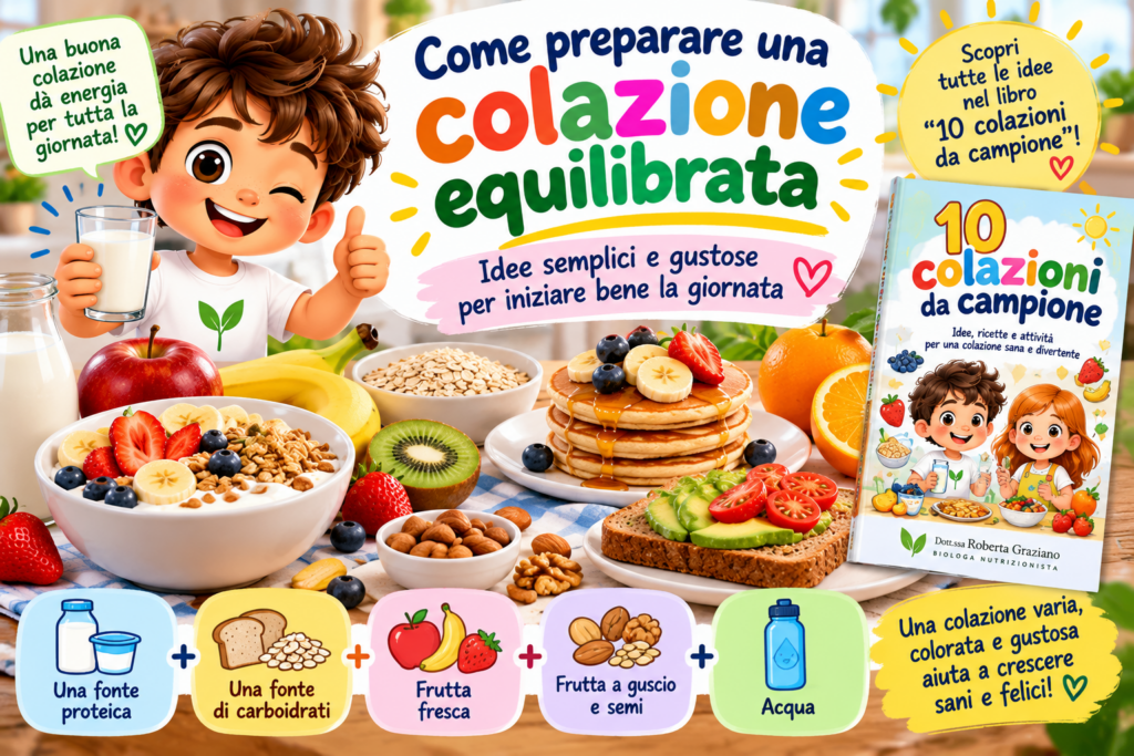 🥛 Come preparare una colazione equilibrata: idee per iniziare bene la giornata Come preparare una colazione equilibrata per bambini con frutta, cereali, yogurt e alimenti nutrienti