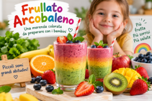 Frullato Arcobaleno per bambini preparato con frutta fresca colorata