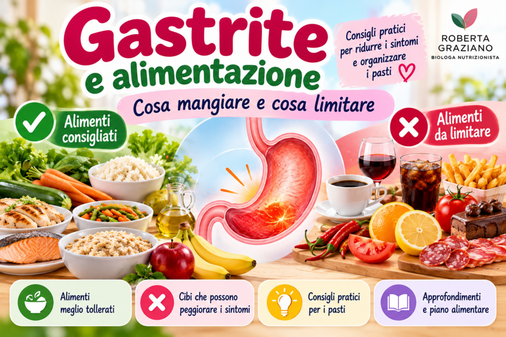 Gastrite e alimentazione: cosa mangiare e quali alimenti limitare per gestire i sintomi