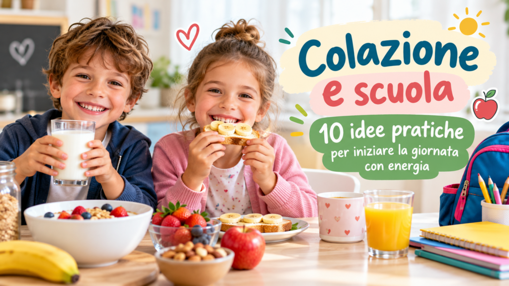 Colazione sana per bambini prima della scuola con latte, frutta, cereali e pane. 10 idee pratiche per iniziare la giornata con energia.