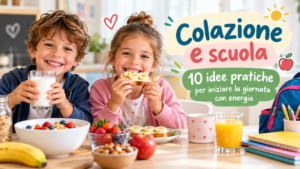 Colazione sana per bambini prima della scuola con latte, frutta, cereali e pane. 10 idee pratiche per iniziare la giornata con energia.